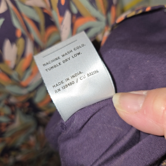 Pact Organic Cotton Fit & Flare Midi Dress Large Purple Abstract Floral Print - Picture 8 of 9